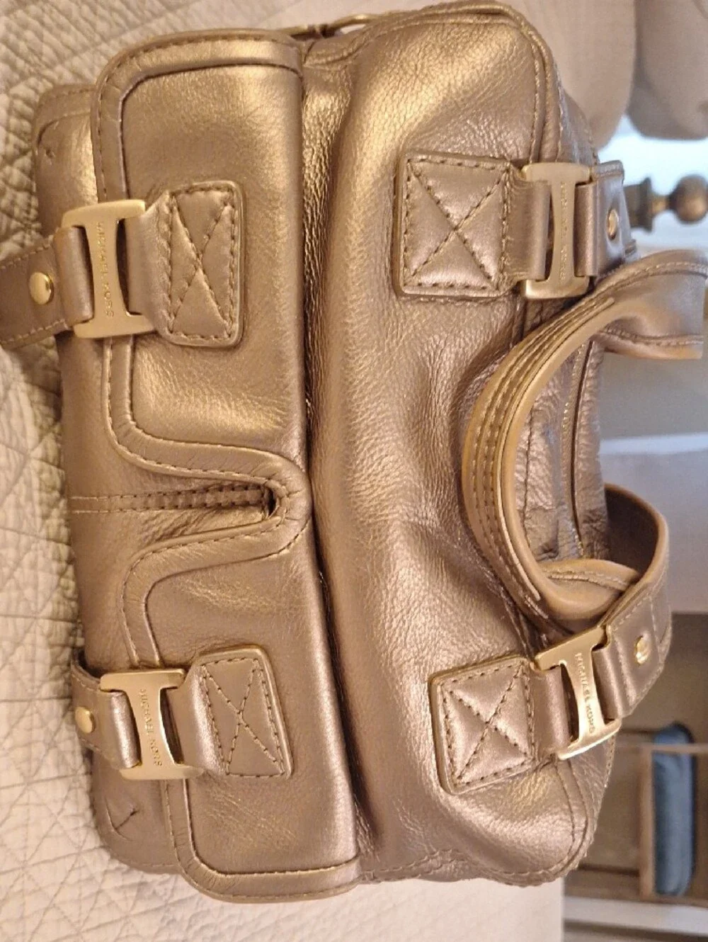 Michael Kors Metallic Taupe Satchel with Gold Hardware